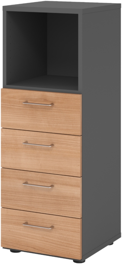 bümö smart Schubladenschrank, Büroschrank in Graphit/Nussbaum mit 4 Schüben & 1 Regalfach - Bürocontainer aus Holz, Container mit Metallgriffen & Soft-Stop Schubladen, 934S4-G-N-BS Bild 1
