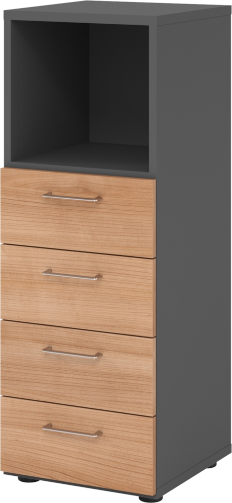 bümö smart Schubladenschrank, Büroschrank in Graphit/Nussbaum mit 4 Schüben & 1 Regalfach - Bürocontainer aus Holz, Container mit Metallgriffen & Soft-Stop Schubladen, 934S4-G-N-BS Bild 1