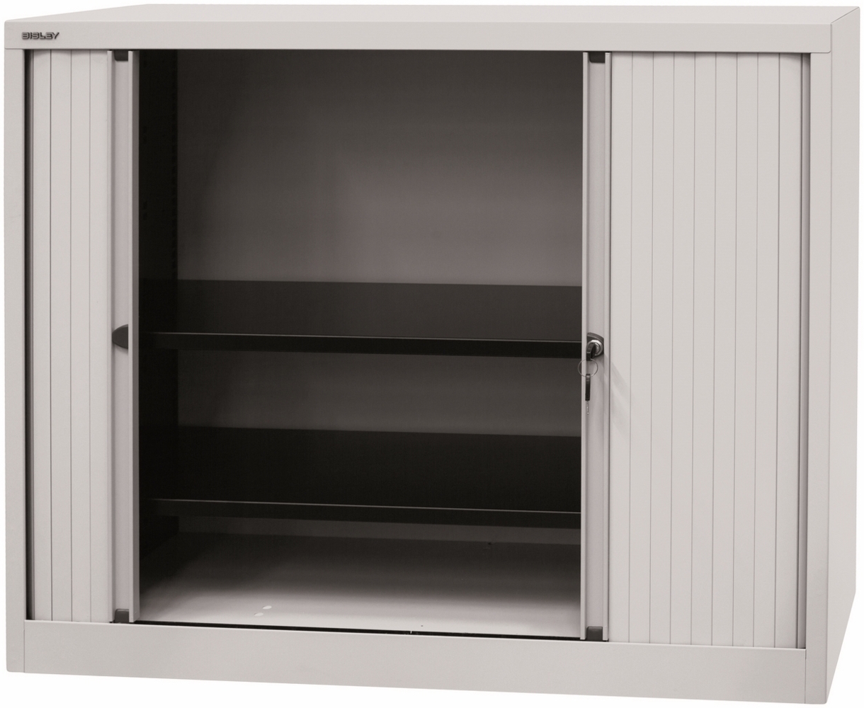 BISLEY Rollladenschrank in lichtgrau abschließbar Schrank aus Metall Rolladen aus Kunststoff inkl. 2 Einlegeböden, ET412102S-LG645 Bild 1