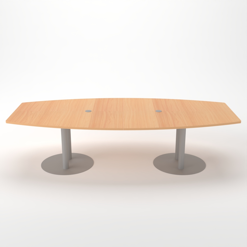 Rheinland Möbel Konferenztisch KONTI 280x130 cm – ovaler Besprechungstisch in Buche mit silbernen Säulenfüßen & 2 Kabelauslässen, erweiterbarer Meetingtisch für 8–10 Personen, moderner XXL-Tisch fürs Büro Bild 1