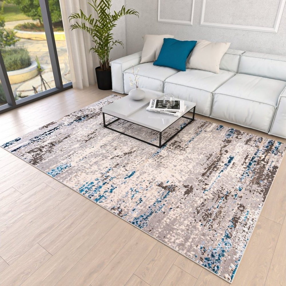 Mazovia Designteppich Modern Teppich für Wohnzimmer - Abstrakt Muster, Beige Blau Grau, 120 x 170 cm, Abstrakt, Modern, Höhe 8 mm, Kurzflor Bild 1