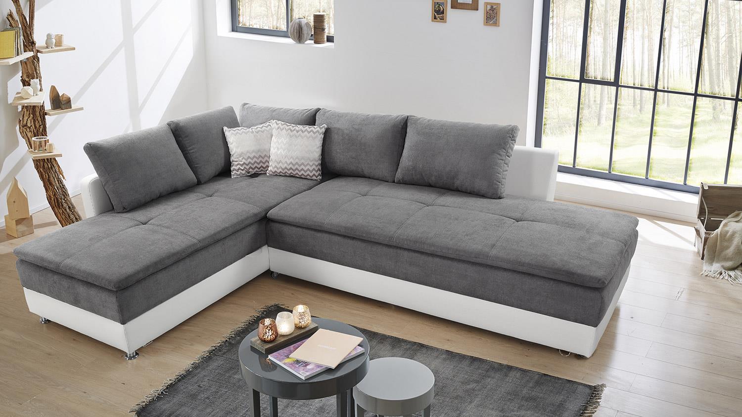 Wohnlandschaft rechts MODENA Ecksofa Sofa Bett in weiß grau mit Nako Bild 1