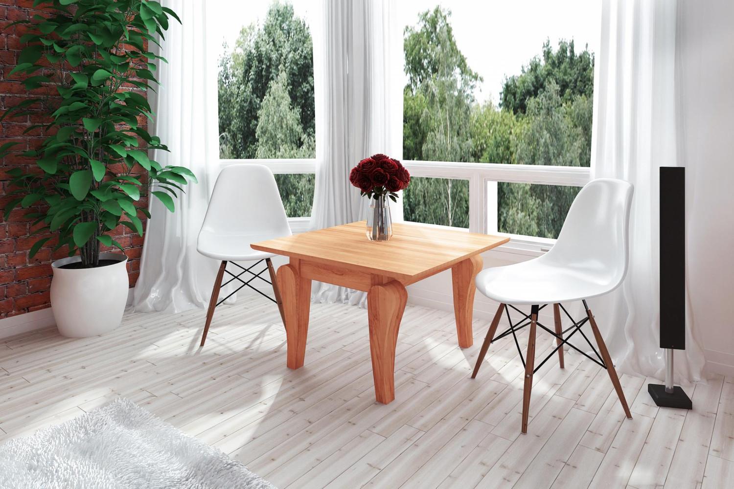 Couchtisch Mona aus Kernbuche massiv 80 x 80 x 50 cm mit stylischen Holzbeinen Bild 1