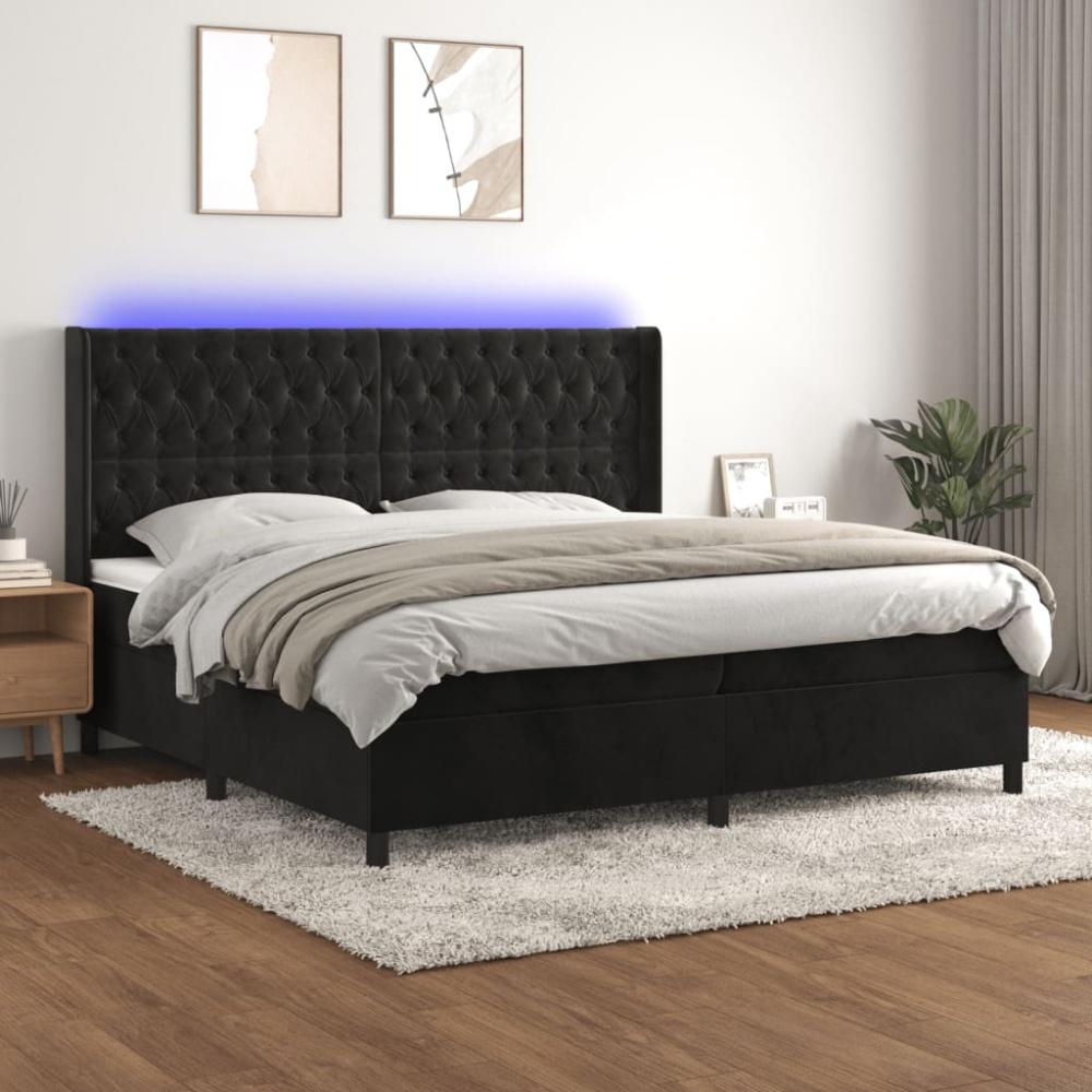 vidaXL Boxspringbett mit Matratze & LED Schwarz 200x200 cm Samt Bild 1