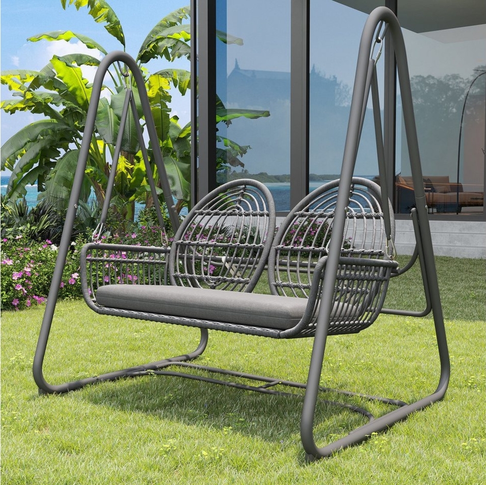 Merax Hollywoodschaukel, 2-Sitzer, Schlaffunktion, Gartenschaukel Doppelschaukel Polyrattan Gartenmöbel mit Sitzkissen Bild 1