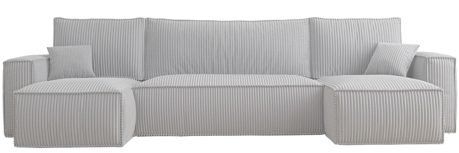 Selsey 'Scarlo U' U-Form-Sofa mit Schlaffunktion, Cordbezug in Hellgrau, 83 x 312 x 145 cm Bild 1