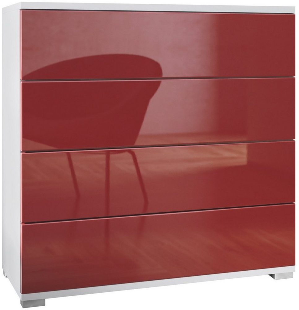 Vladon Kommode Pavos V3 (Sideboard, mit 4 Schubladen), Weiß matt/Bordeaux Hochglanz (76 x 76 x 35 cm) Bild 1