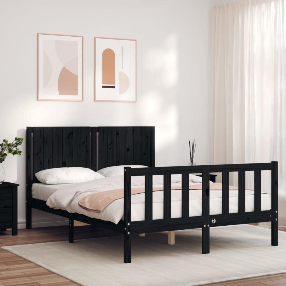 vidaXL Massivholzbett mit Kopfteil Schwarz 140x190 cm 3192930 Bild 1