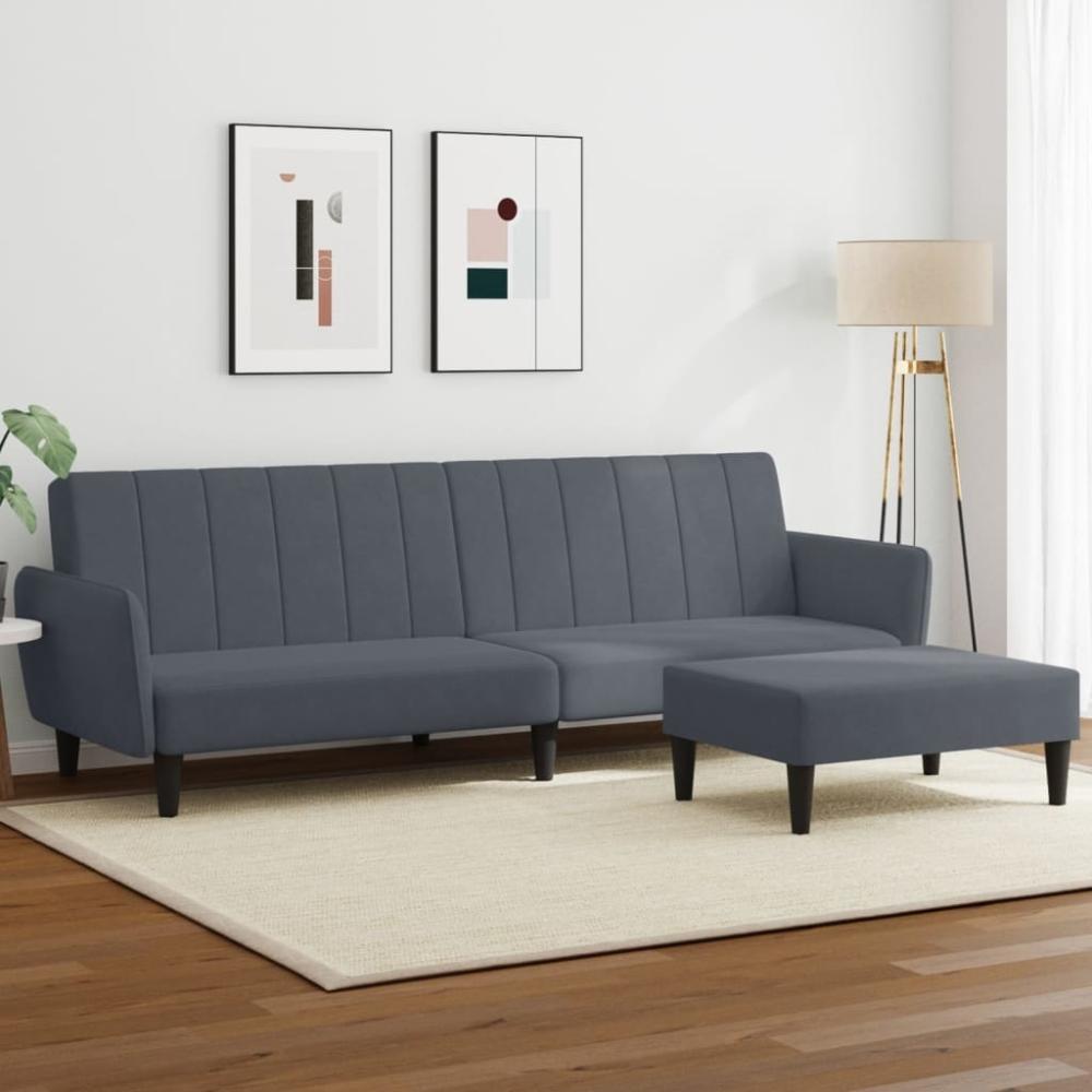 vidaXL Schlafsofa 2-Sitzer mit Fußhocker Dunkelgrau Samt 3216251 Bild 1