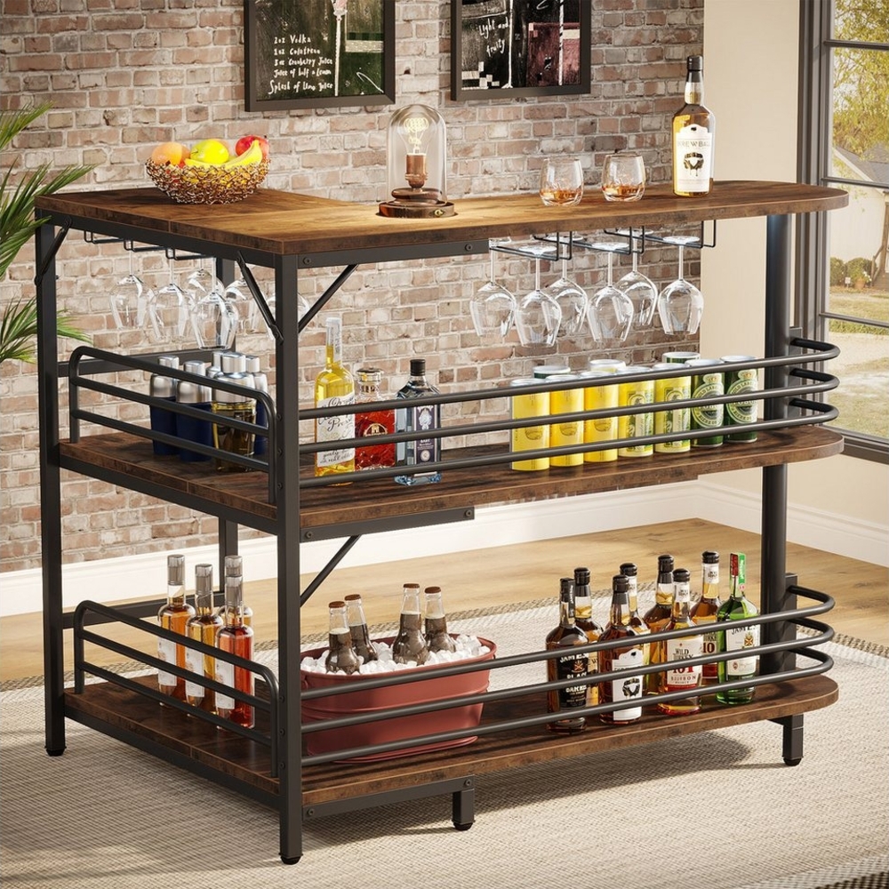 Tribesigns Bartisch L-förmige Bistrotisch, 3 Tier Bartisch mit Regal Weinregal Bild 1