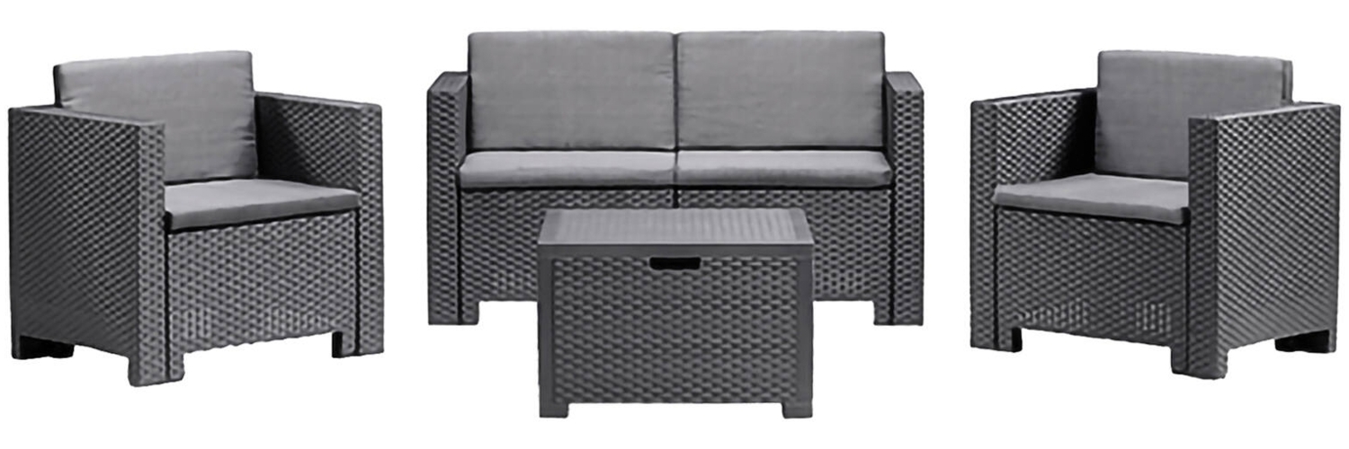 Dmora Loungeset für draußen Camisano, Outdoor-Lounge mit Couchtisch, Terrassenset mit Kissen, Gartenkomposition mit Sofa und Sesseln, Made in Italy, Anthrazit Bild 1
