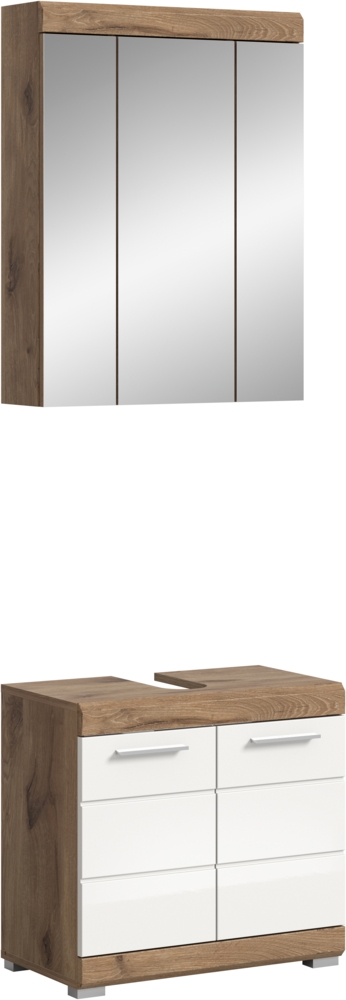 Xonox Wave Badkombination (B/H/T 60x191x34 cm) in weiß Hochglanz tiezieh und Nox Oak Nachbildung Bild 1