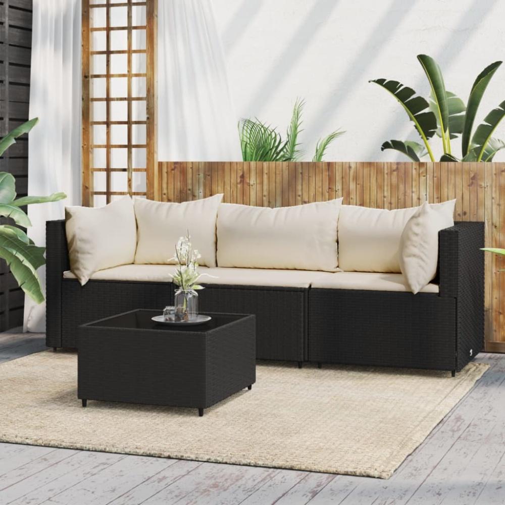 vidaXL 4-tlg. Garten-Lounge-Set mit Kissen Schwarz Poly Rattan 319735 Bild 1