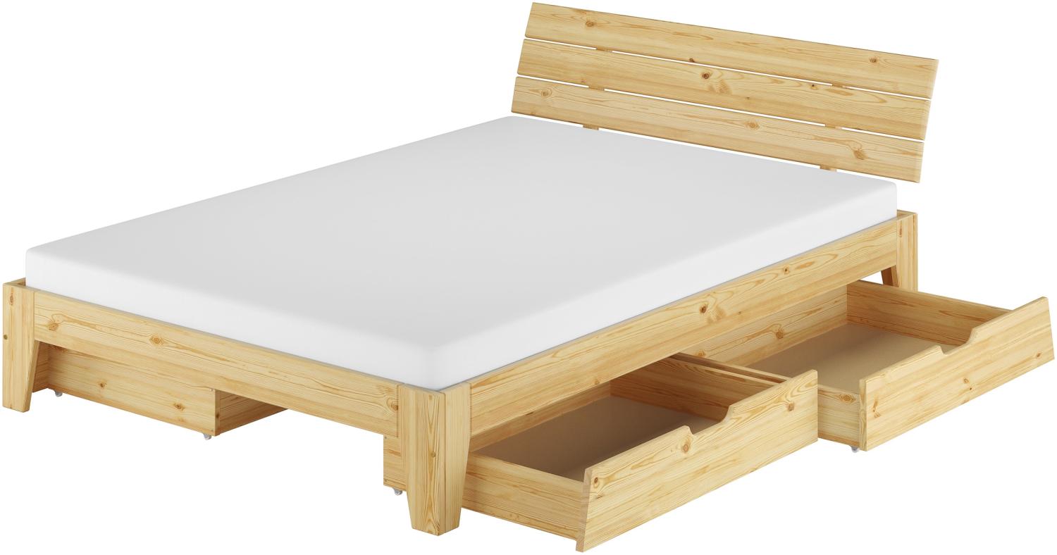 Breites Futonbett Doppelbett Ehebett Kiefer massiv natur 160x200 Zubehör wählbar V-60.62S8-16mit Rollrost. Matratze und 3-teiligem Bettkasten-Set Bild 1