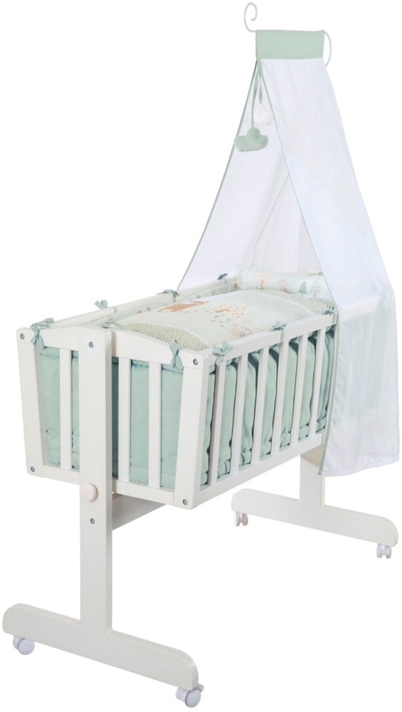 roba Babywiege 'Woodland Buddies' 40 x 90 cm inkl. Zubehör - Weiß / Pastellgrün Bild 1