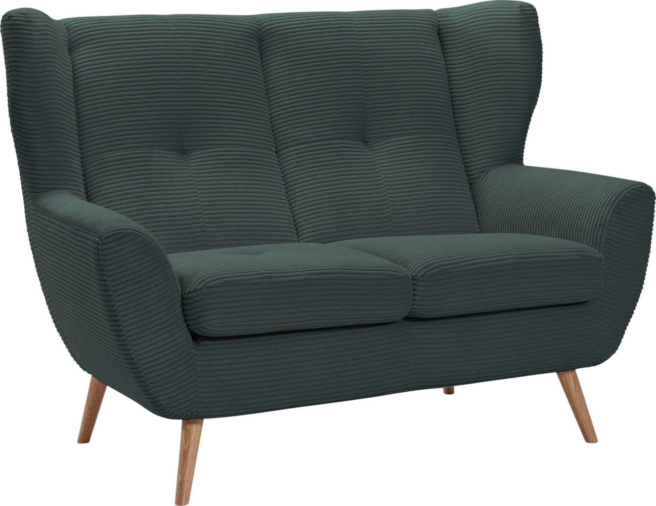 exxpo - sofa fashion 2-Sitzer ALVESTA, Loungesofa, Küchensofa, hoher Sitzkomfort, Ohrenbackensofa, gemütliche Rückenlehne, mit Knopfheftung und hohen Holzfüßen, in Cord Bild 1