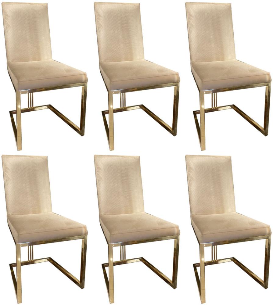 Casa Padrino Luxus Esszimmer Stuhl Set Creme / Gold 50 x 60 x H. 100 cm - Edles Küchen Stühle 6er Set - Luxus Esszimmer Möbel Bild 1