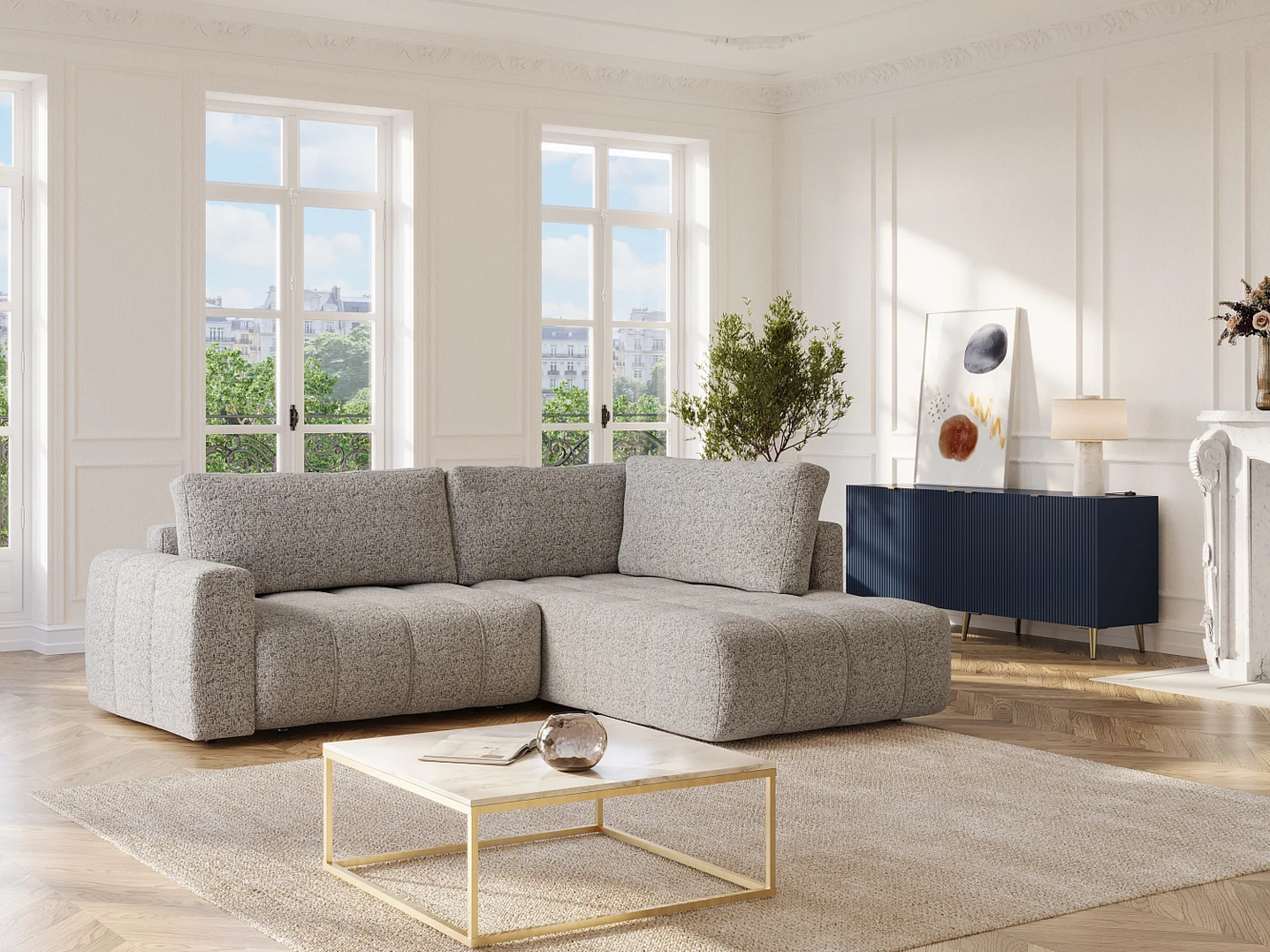 Vente-unique - Ecksofa rechts - Stoff meliert - Grau - LORIONA Bild 1