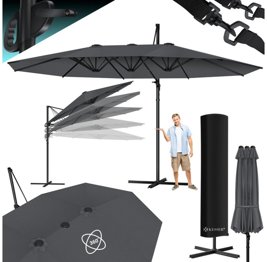 KESSER® Sonnenschirm Doppelsonnenschirm 4,6m x 2,7m | Ampelschirm Abdeckung & Windsicherung mit Kurbel & Ständer | Kurbelschirm Aluminium wasserabweisend | Neigbar Kippbar 360° Drehbar Anthrazit, Ohne LED Bild 1