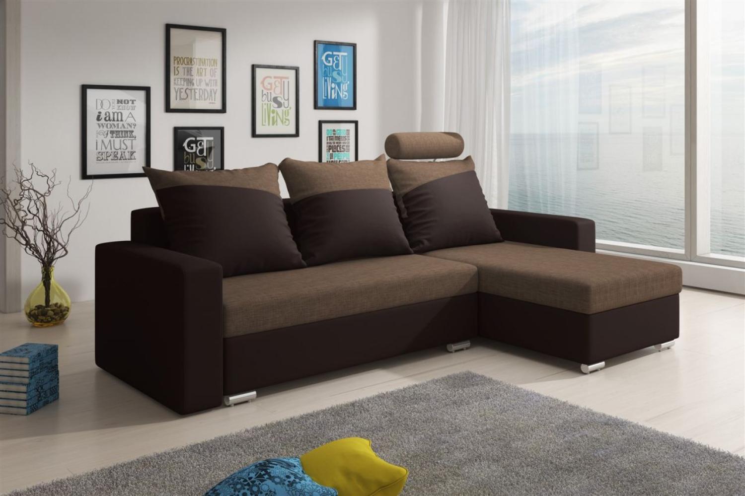 Ecksofa Sofa NORA mit Schlaffunktion D/H Braun Ottomane Rechts Bild 1