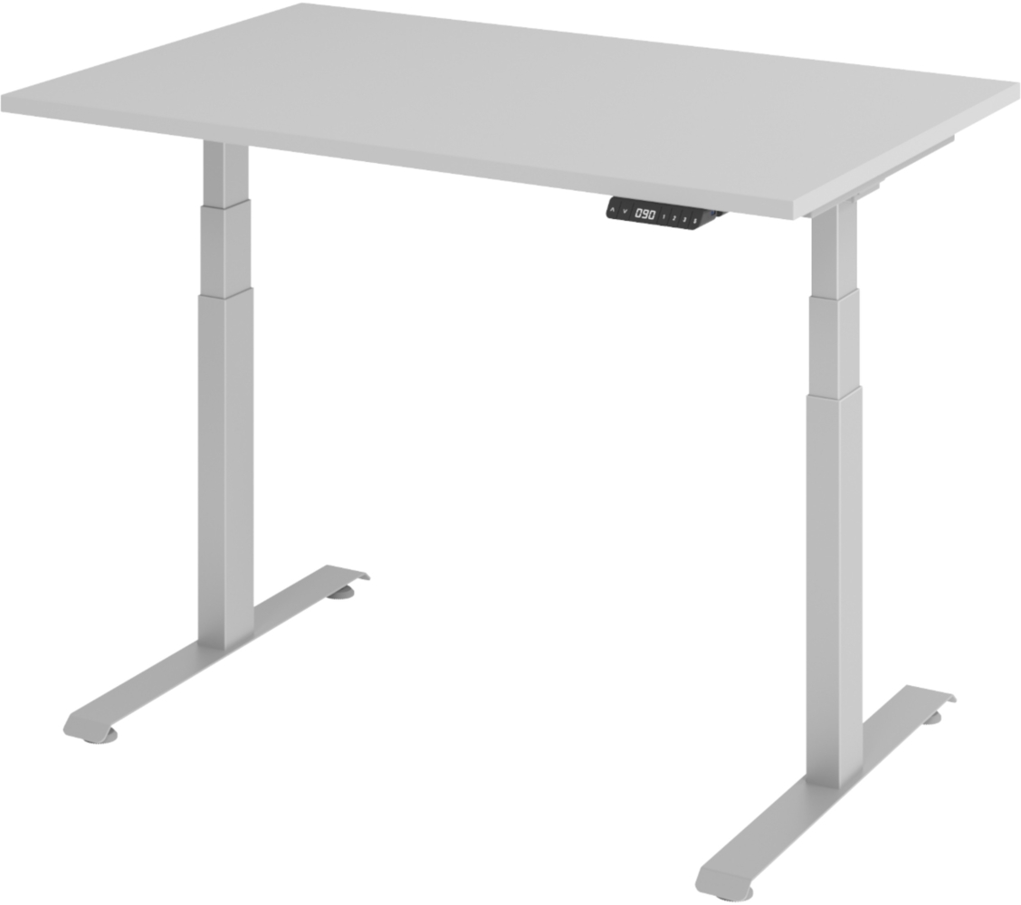 bümö höhenverstellbarer Schreibtisch 120x80 cm in grau, Gestell silber - Höhenverstellbar Elektrisch Stehpult mit 3-fach Speicher, Computertisch, Ergonomischer Steh-Sitz Tisch, Bürotisch, LXK65-12-5-S Bild 1