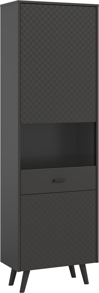 Vitrine (B/H/T: 58x195x37 cm) in grau matt tiefzieh Bild 1