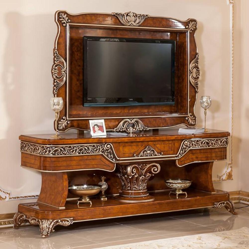 Casa Padrino Luxus Barock TV Schrank Braun / Bronzefarben - Prunkvolles Wohnzimmer Sideboard mit Rückwand - Barock Wohnzimmer Möbel - Edel & Prunkvoll Bild 1