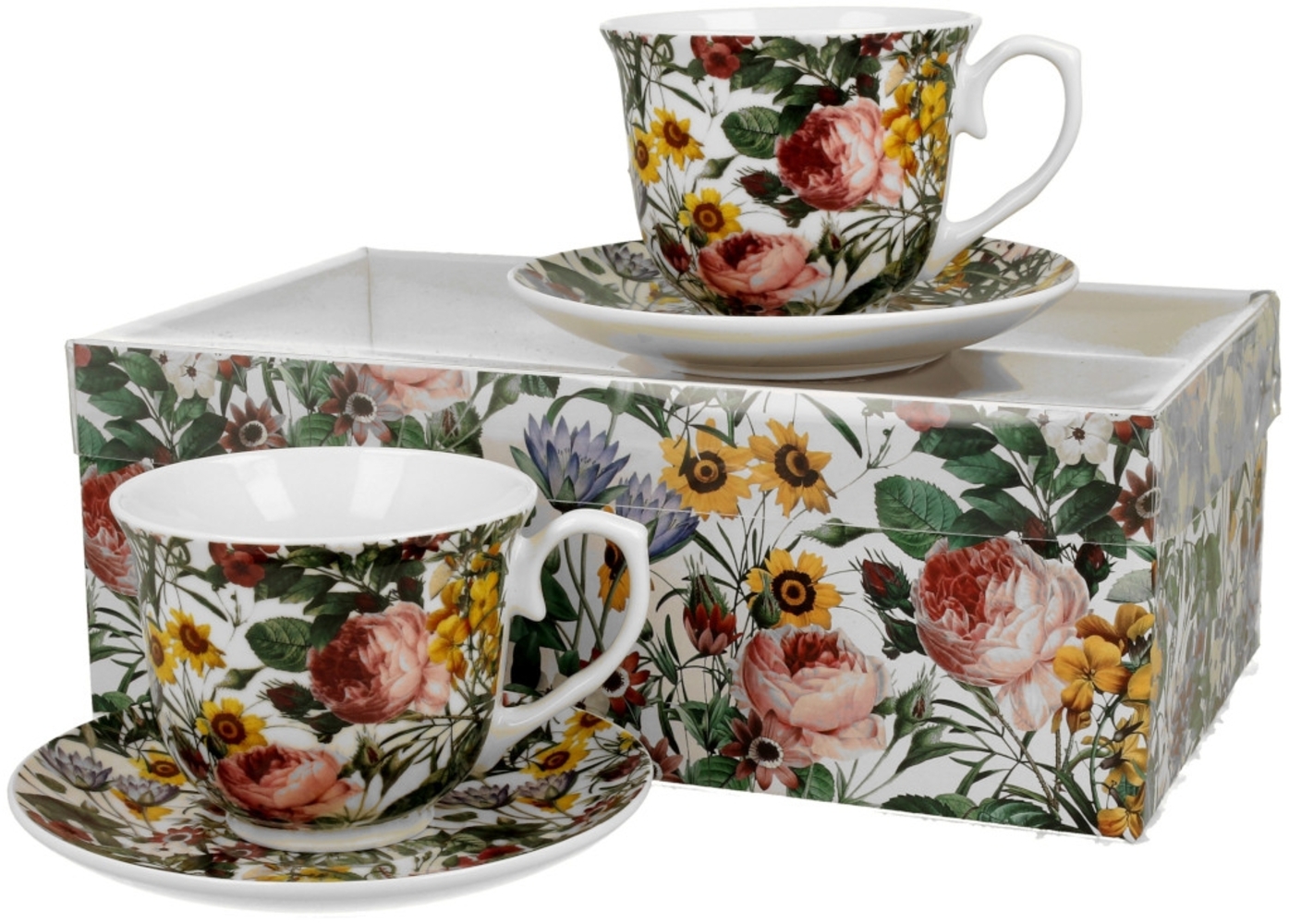 DUO FLORAL 2er-Set Tassen 250 ml SPRING mit Untertassen, New Bone China Porzellan Bild 1