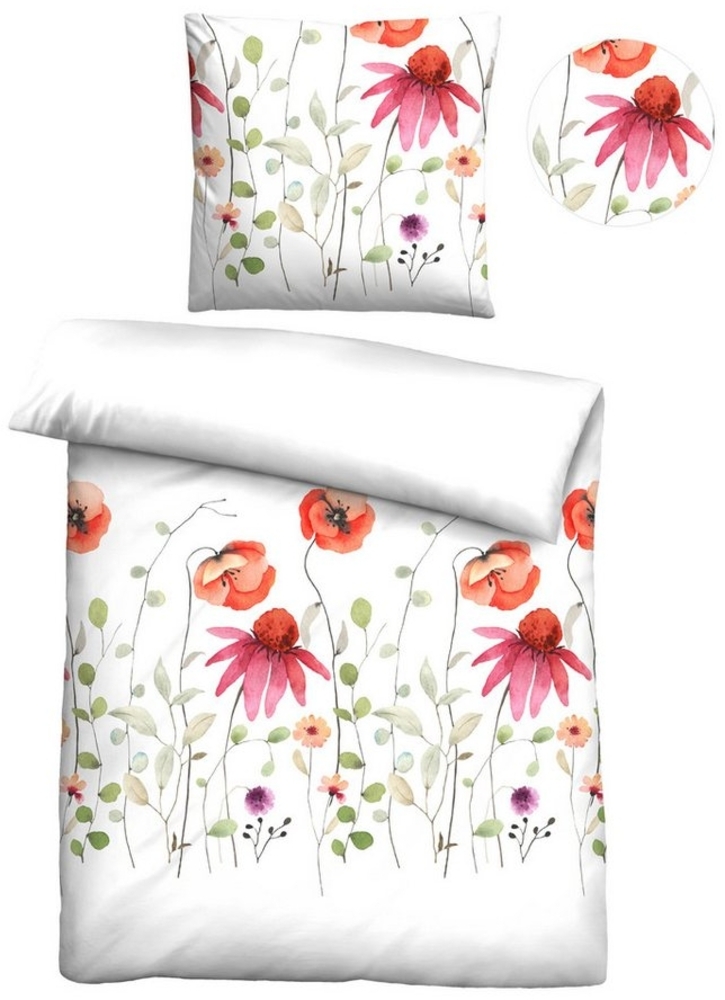 Traumhaft schlafen - Castell - Markenbettwäsche Baumwoll Renforce Bettwäsche 0040756 MOHNBLUMENWIESE, rot, 1x 135x200 cm + 1x 80x80 cm Bild 1