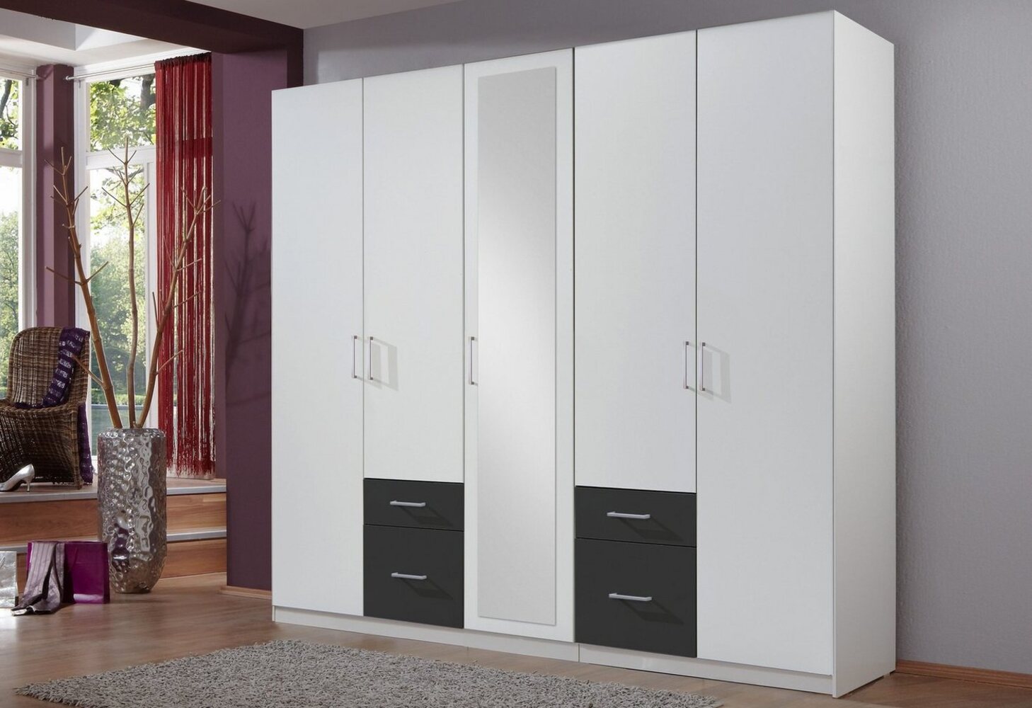 Kleiderschrank FREIBURG in Alpinweiß und anthrazit 225 cm Bild 1