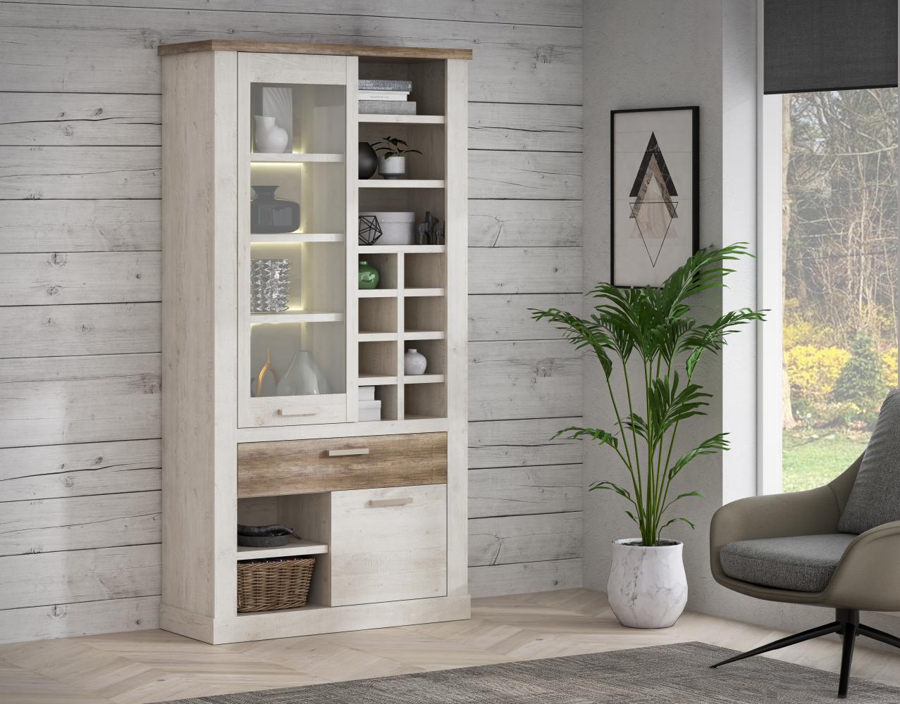 FORTE Duro Vitrine, Holzwerkstoff, Weiß/Beige/Braun, 108,4 x 212 x 41,3 cm Bild 1