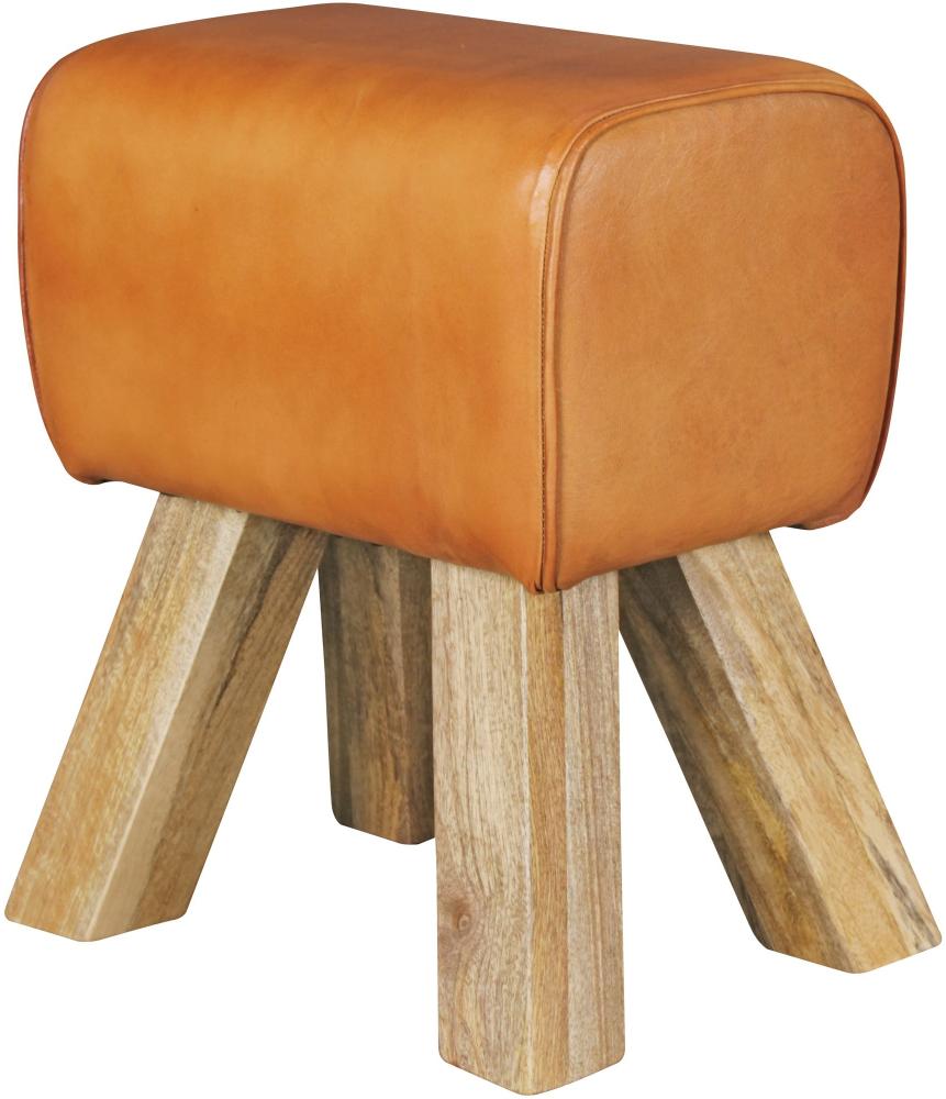 Kadima Design Retro Turnhocker aus Echtleder und Holz, stabil und luxuriös, handgefertigt. Braun, Material: Leder, 40x30x47 cm Bild 1