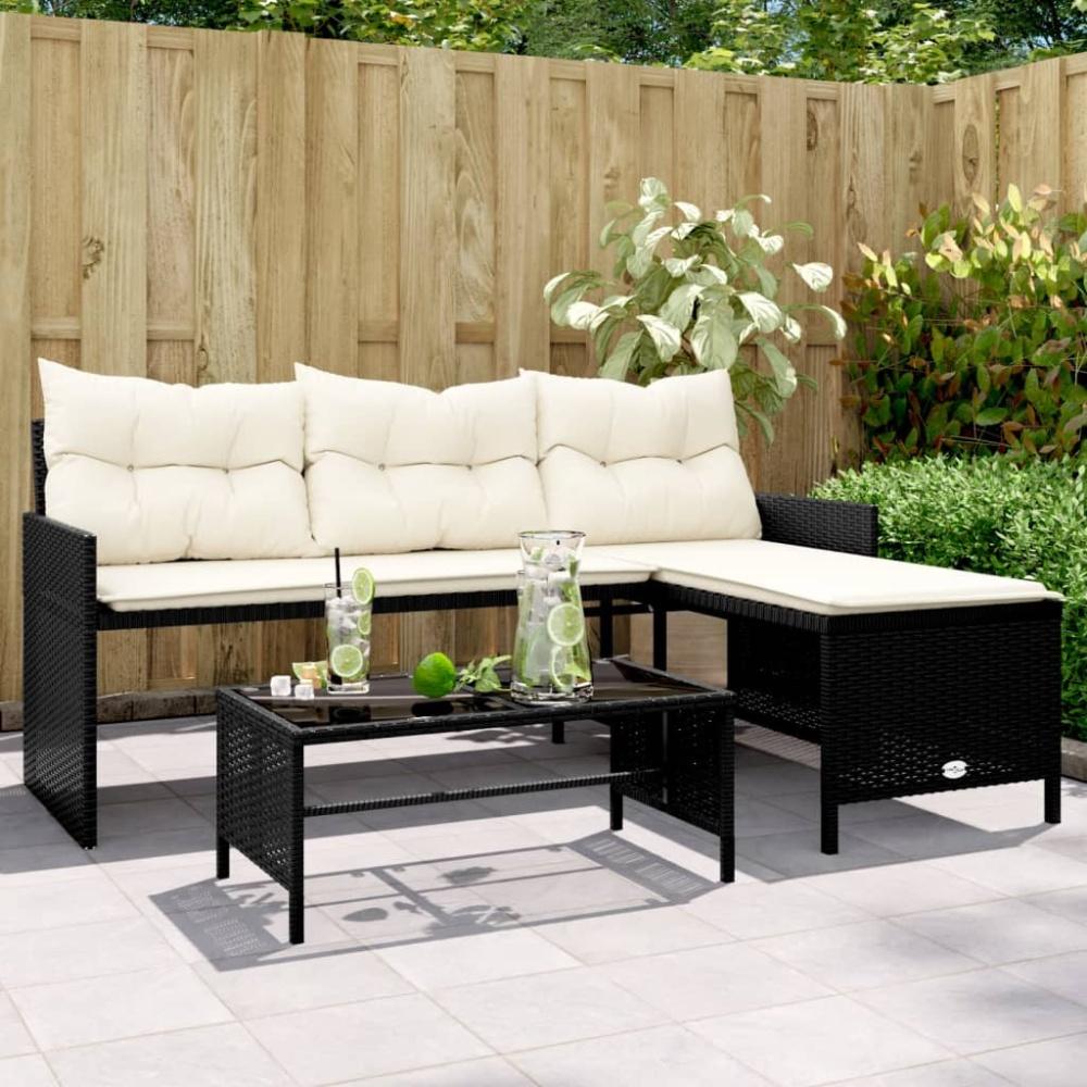 vidaXL Gartensofa in L-Form mit Tisch und Kissen Schwarz Poly Rattan 365571 Bild 1