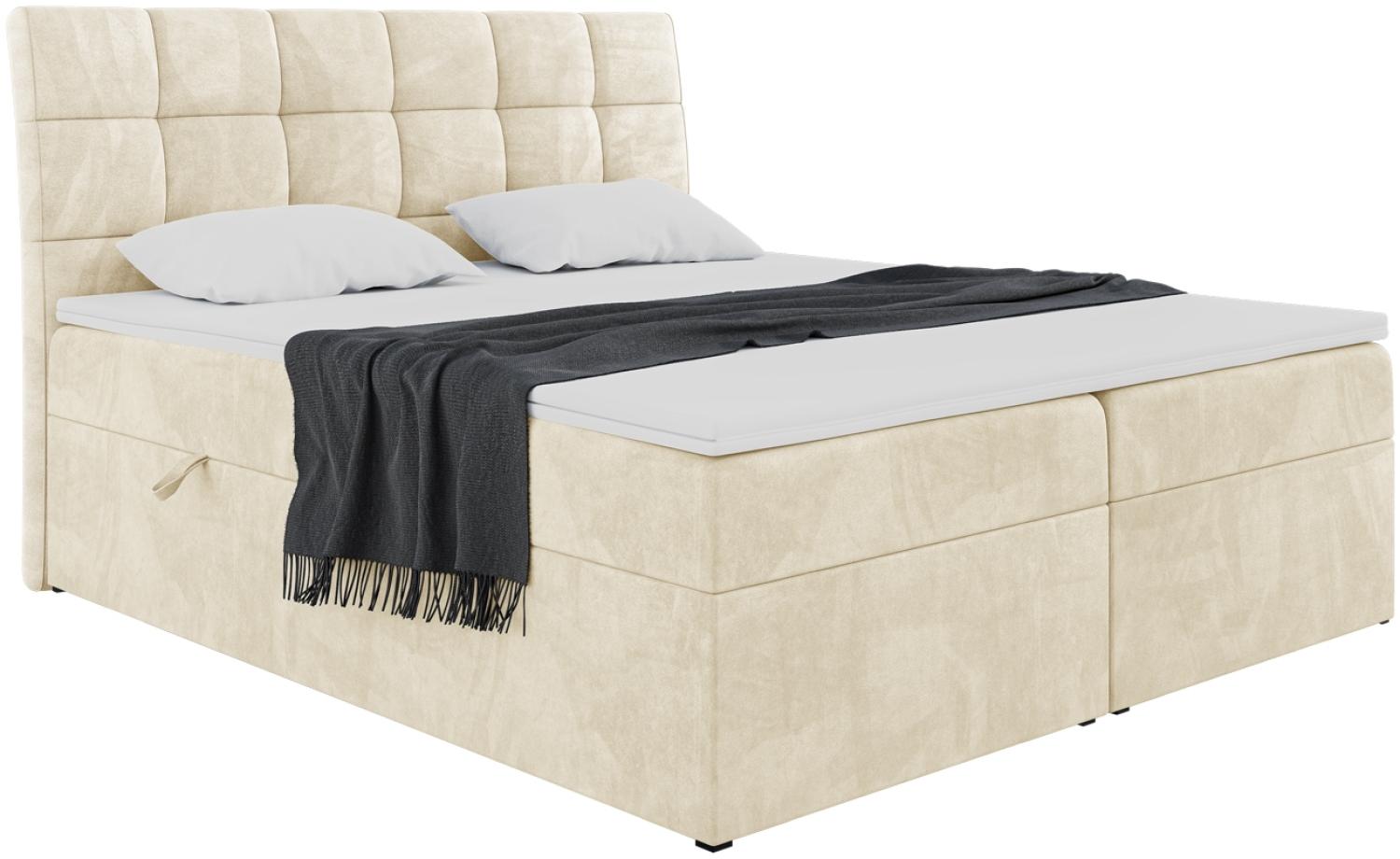 MEBLINI Boxspringbett DRAGO 120x200 cm mit Bettkasten - H3/Beige Samt Polsterbett - Doppelbett mit Topper & Taschenfederkern-Matratze Bild 1