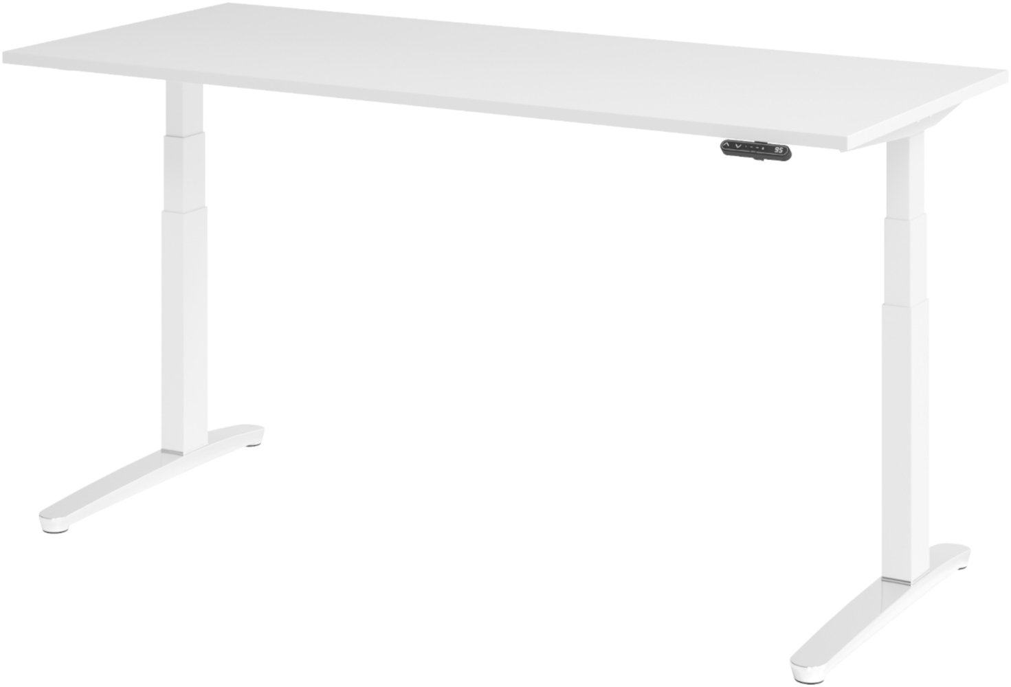 bümö elektrisch höhenverstellbarer Schreibtisch 180x80 cm mit Memory-Steuerung - Design Schreibtisch höhenverstellbar elektrisch, elektrischer Schreibtisch weiß, Gestell weiß/alu, XBHM19-W-WC Bild 1