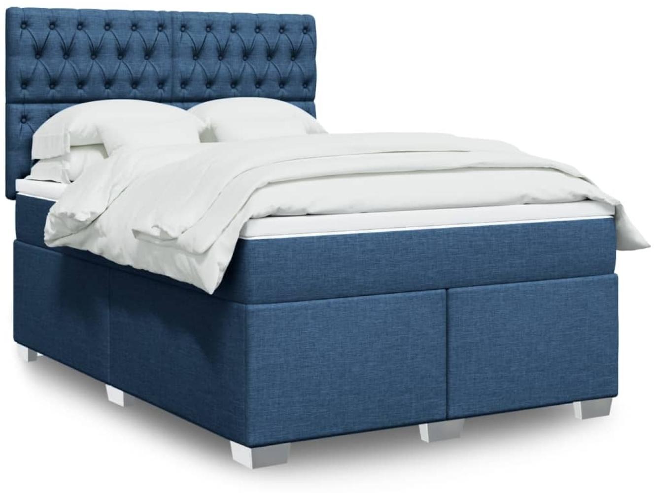 vidaXL Boxspringbett mit Matratze Blau 160x200 cm Stoff 3292852 Bild 1