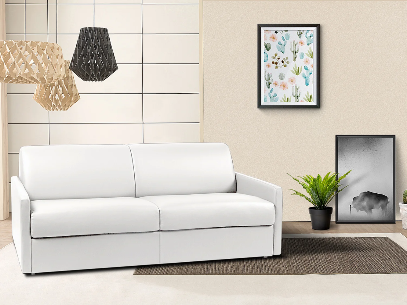 Vente-unique - Schlafsofa 4-Sitzer - Liegefläche mit Lattenrost mit breiten Latten: 160 cm - Matratze: 18 cm - Kunstleder - Weiß - CALIFE Bild 1