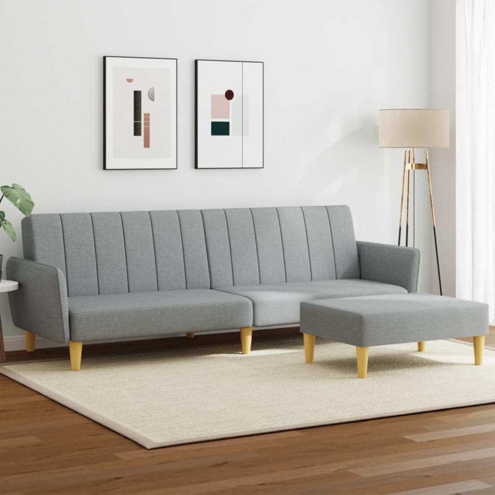 vidaXL Schlafsofa 2-Sitzer mit Fußhocker Hellgrau Stoff 3216246 Bild 1