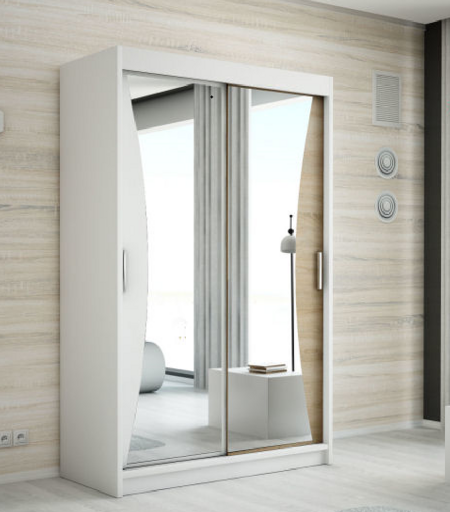 Schwebetrenschrank NIKO 2-trig Schrank 160 cm. (mit Spiegel) Farbe: Wei , sonoma Bild 1