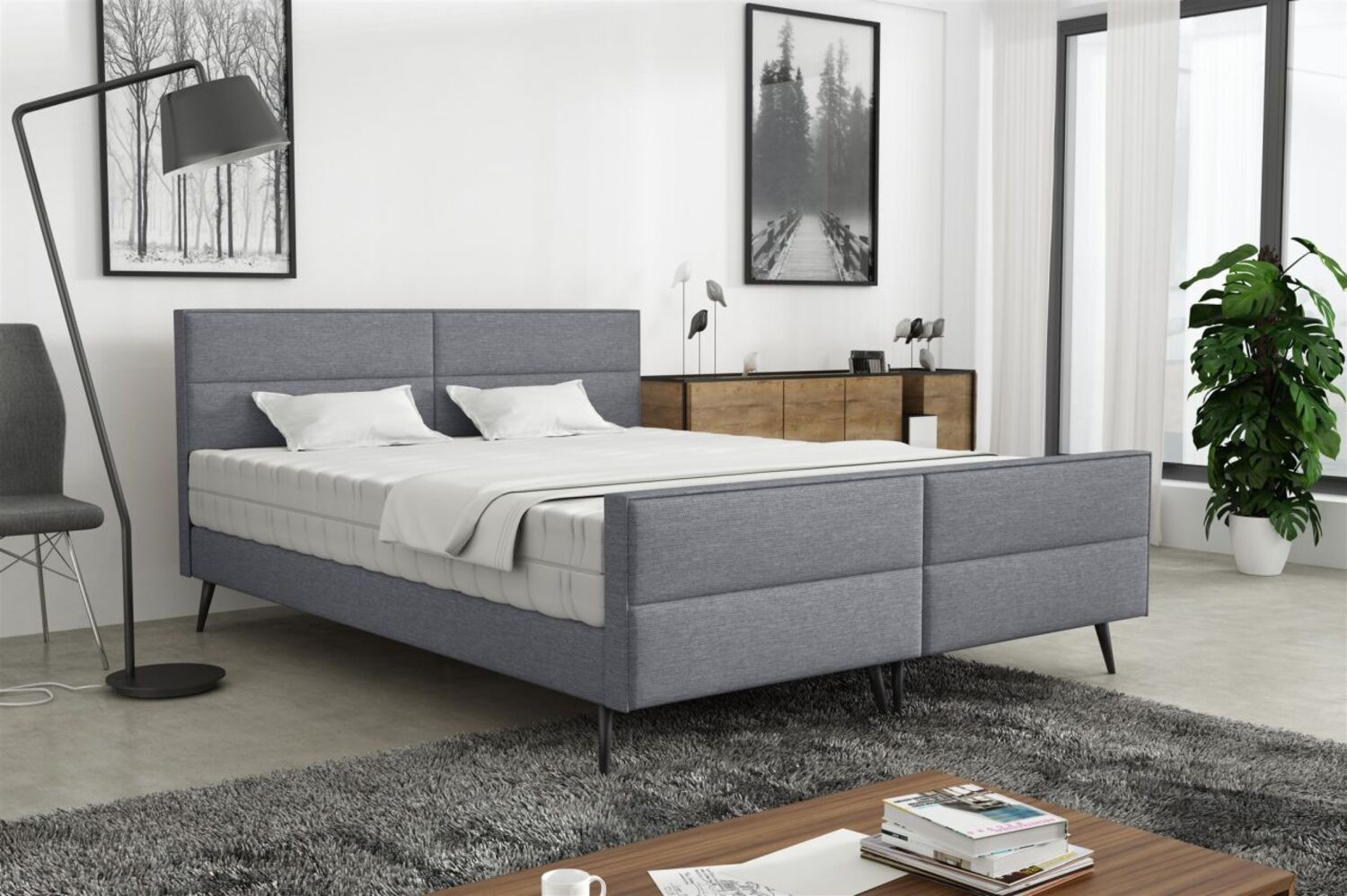 Polsterbett Doppelbett CREMONA 140x200cm Stoff Gemma Dunkelgrau ohne Matratze Bild 1