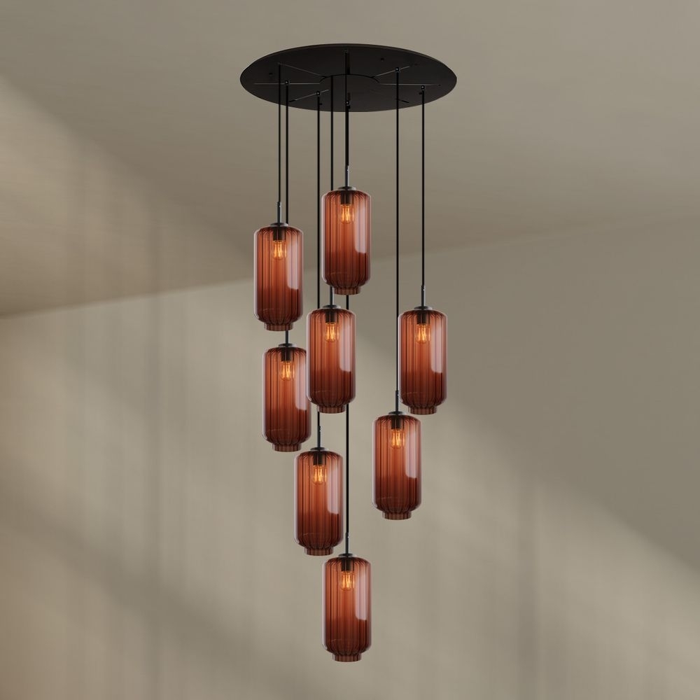 s.luce Velo 8-flammige Galerieleuchte Ø 80cm Baldachin Ø 18cm Braun, Schwarz Bild 1