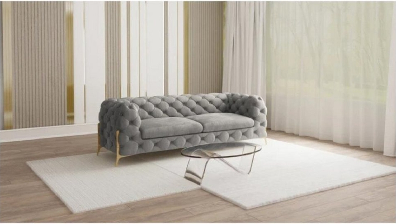 S-Style Möbel Chesterfield-Sofa Ashley Chesterfield Sofa mit Goldene Metall Füßen, mit Wellenfederung Bild 1