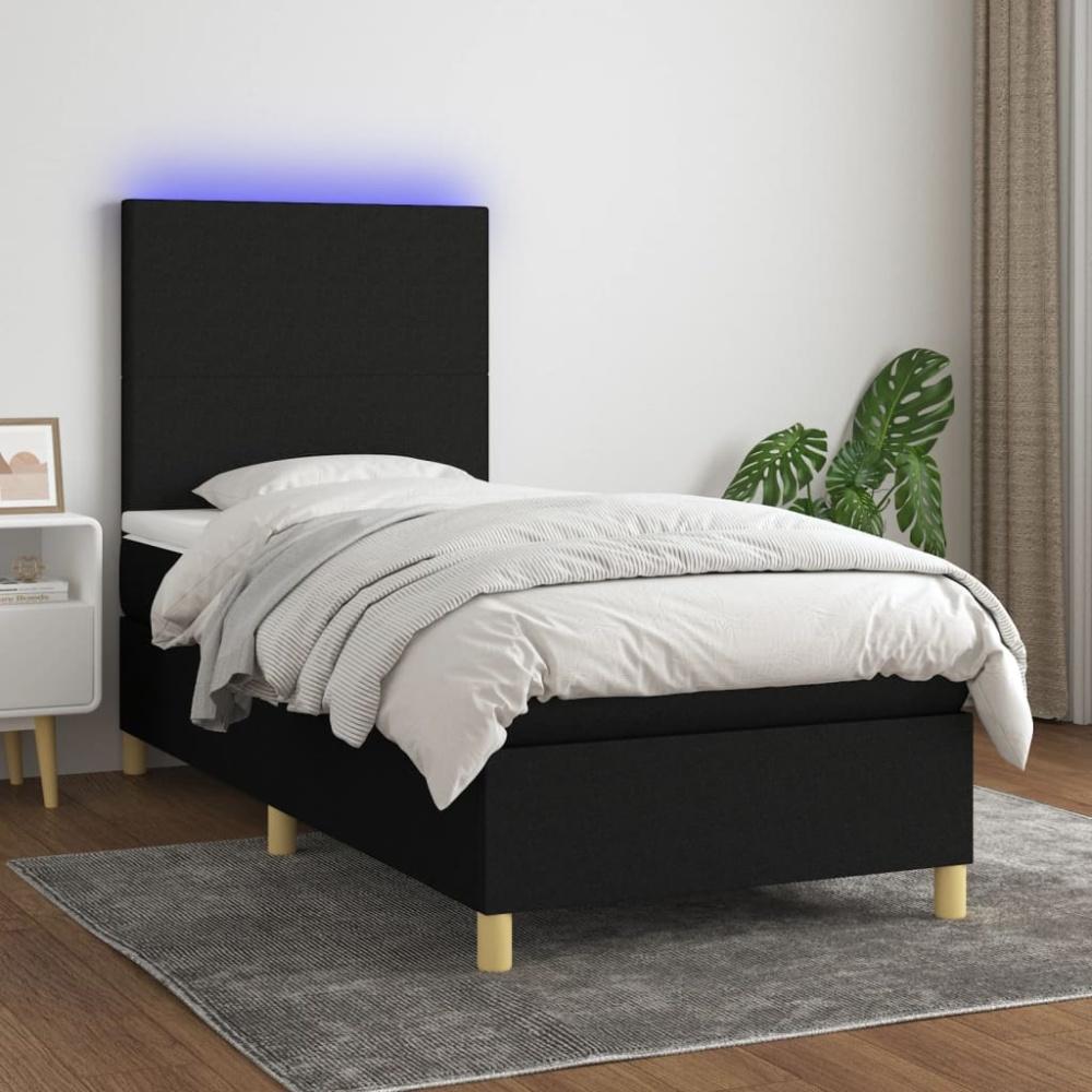vidaXL Boxspringbett mit Matratze & LED Schwarz 90x190 cm Stoff 3135239 Bild 1