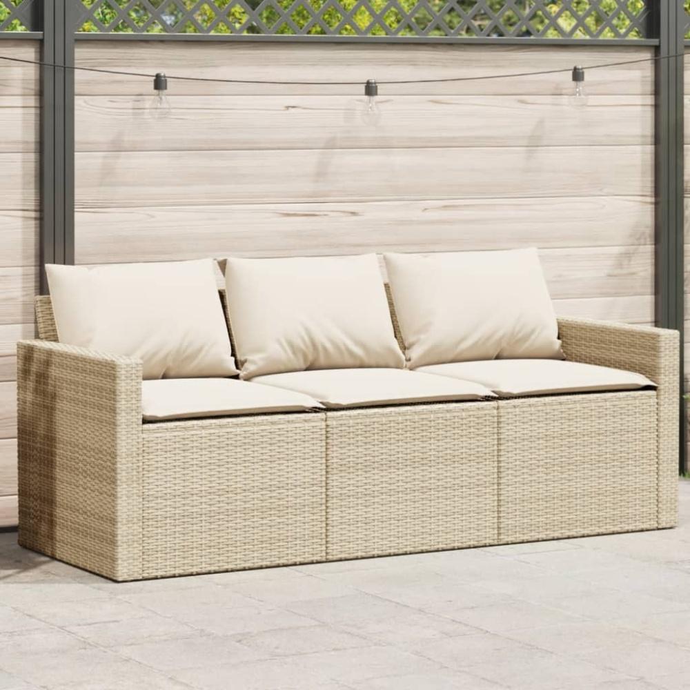 vidaXL Gartensofa mit Kissen 3-Sitzer Beige Poly Rattan 366344 Bild 1