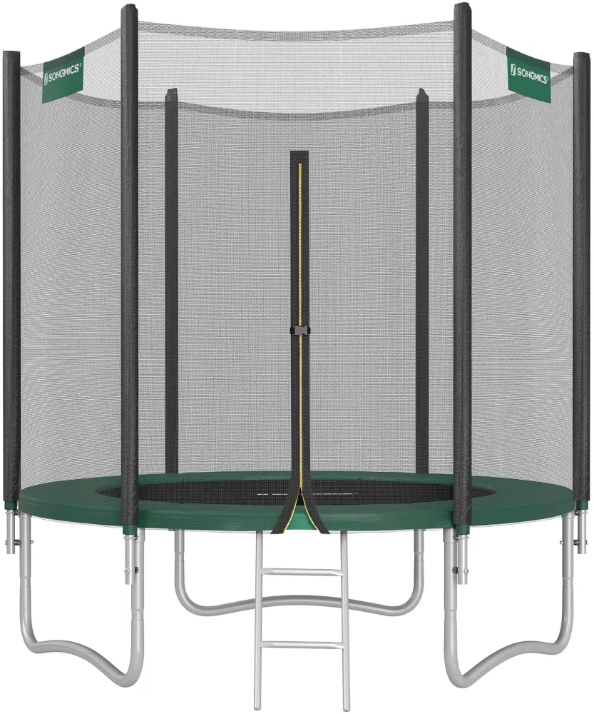 Songmics Trampolin mit Sicherheitsnetz, Leiter und gepolsterten Stangen, schwarz-grün, Ø 183 cm Bild 1