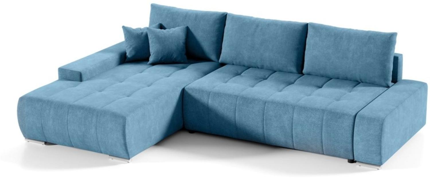 Ecksofa Sofa mit Schlaffunktion VOGAR Stoff Aston Lichtblau Ottomane Links Bild 1