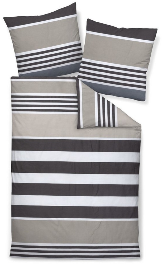 Janine Bettwäsche JD, Mako-Satin, 2 teilig, modern gestreift, braun weiß Bild 1