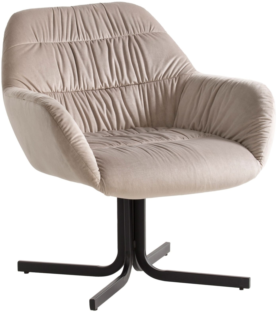 Loungesessel Samt Beige Design Clubsessel mit Metallbeine, Schalenstuhl gepolstert mit Rückenlehne, Cocktailsessel Lounge Armlehnen, Sessel mit Stoffbezug Bild 1