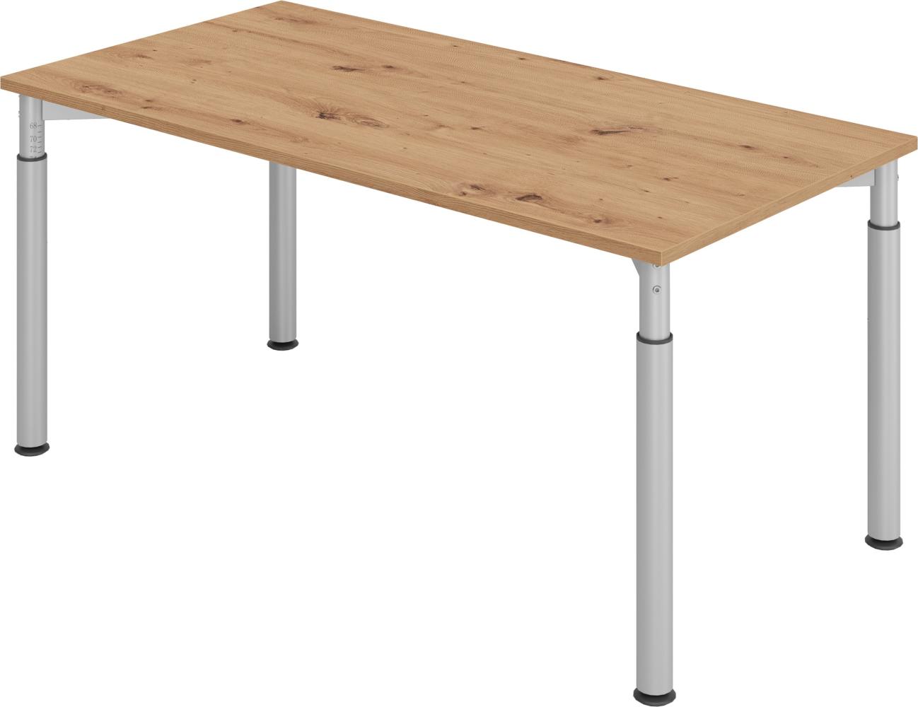 bümö® Schreibtisch Y-Serie höhenverstellbar, Tischplatte 160 x 80 cm in Asteiche, Gestell in silber Bild 1