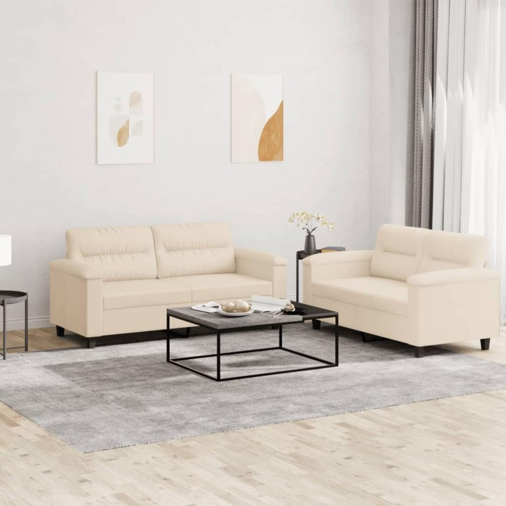 vidaXL 2-tlg. Sofagarnitur mit Kissen Beige Mikrofasergewebe 3202319 Bild 1